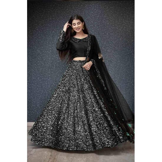 Admirable Black Color Pure Velvet With Sequence Work Lehenga Choli  