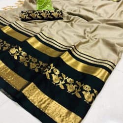 Exquisite Beige And Black Color Designer Cotton Silk Saree