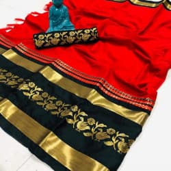 Extraordinary Red And Black Color Designer Cotton Silk Saree 