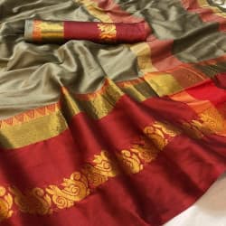 Modish Beige And Red Color Designer Cotton Silk Saree 
