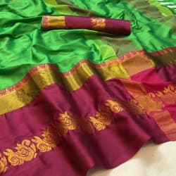 Entrancing Green And pink Color Designer Cotton Silk Saree 