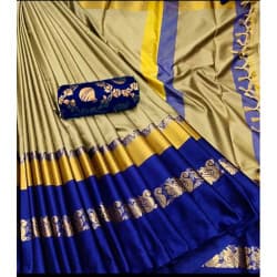 Dreamy Grey And Blue Color Designer Cotton Silk Saree 