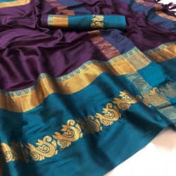 Sophisticated Wine And Rama Color Designer Cotton Silk Saree 