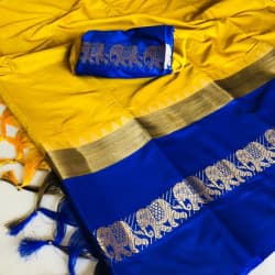 Vivacious Mustard Yellow Color Designer Cotton Silk Saree 