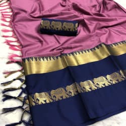 Fashionista Pink And Navy Blue Color Designer Cotton Silk Saree 
