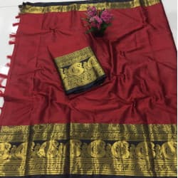 Pleasurable Red Color Designer Cotton Silk Saree 