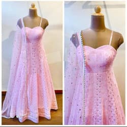 Entrancing Pink Color Embroidered Designer Sleeve Less Top Bottom Dupatta Set