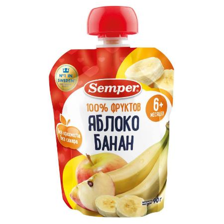 Пюре "СЭМПЕР" Яблоко-банан 90 гр. д/пак. _