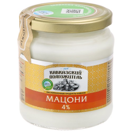 Мацони "КАВКАЗСКИЙ ДОЛГОЖИТЕЛЬ" Кавказский   4% 400 гр. ст/б.