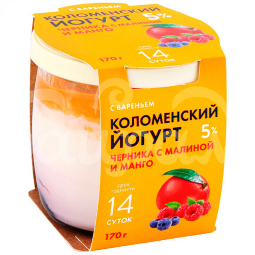 Йогурт "КОЛОМЕНСКОЕ" Черника, малина, манго, с вар. 5 % 170 гр. ст/ст