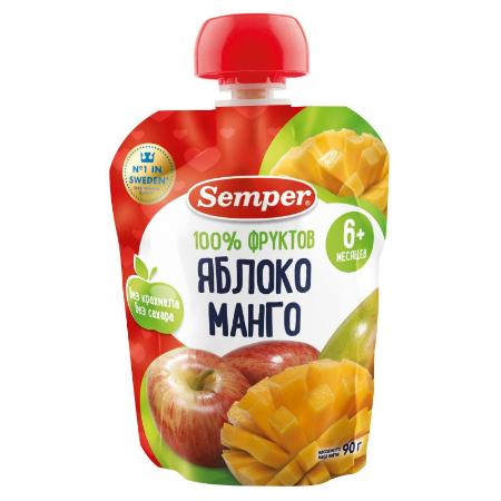 Пюре "СЭМПЕР" Яблоко-манго 90 гр. д/пак. _