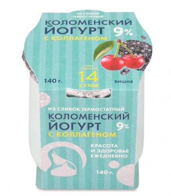 Йогурт "КОЛОМЕНСКОЕ" Вишня, термостат. с коллагеном 5% 160 гр. стекл./ст.
