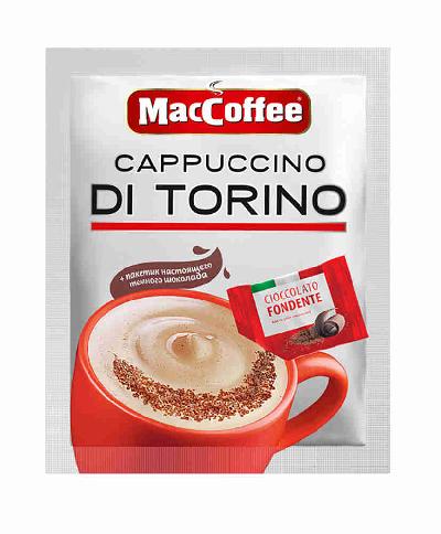Напиток кофейный "MAcCOFFEE" 3в1 Cappuccino Di Torino с темным шок. раств. 25,5 гр. м/уп.