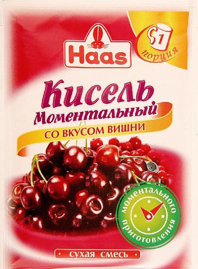 Кисель "HAAS" Моментальный со вкусом вишни 30 гр. пак.
