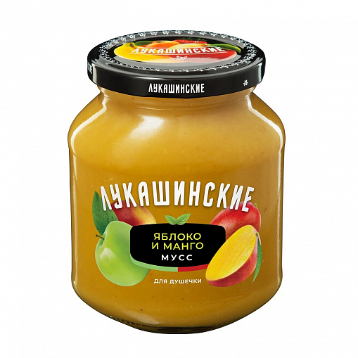 Мусс "ЛУКАШИНСКИЕ" _ яблочно-манговый 370 гр. ст/б