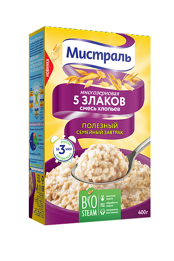 Хлопья "МИСТРАЛЬ" 5 злаков 400 гр. кор.