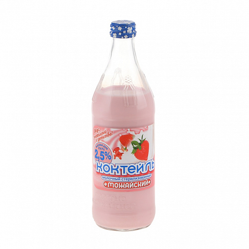 Коктейль "МОЖАЙСКОЕ" Молочный клубника 2,5% 0,45 л. ст/б.