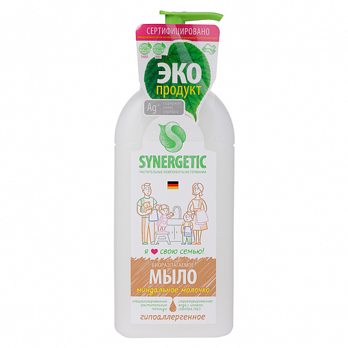 Мыло жидкое "SYNERGETIC" биоразлагаемое Миндальное молочко 0,5 л. с дозатором 105058/3393354