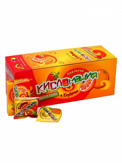 Жеват. конфеты "КАНДИ КЛАБ" Кисломания, Дабл фрукт, апельсин и клубника 14 гр. кор. 6909