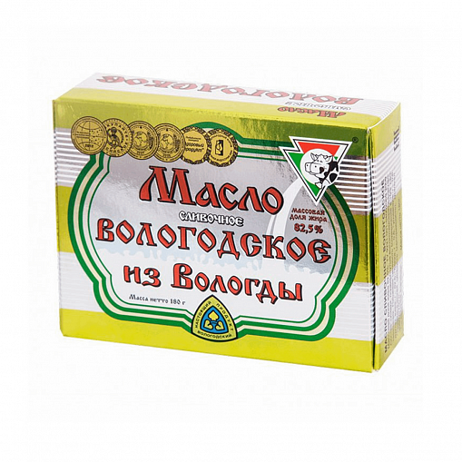 Масло "ВОЛОГОДСКОЕ" из  Вологды 82,5% 180 г. в картонной масленке