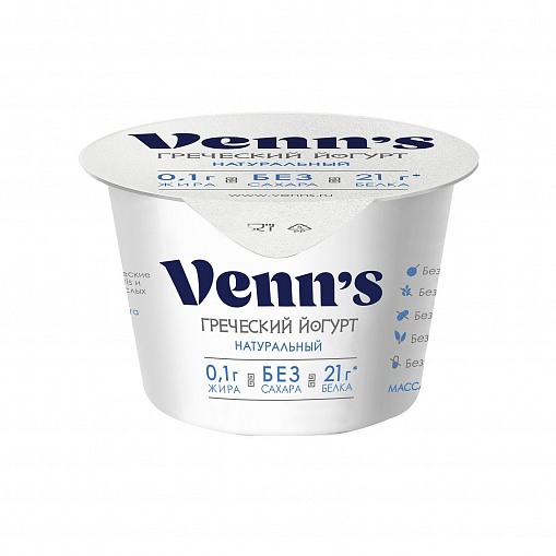 Йогурт "VENN'S" Греческий натуральный 0,1% 210 гр. пл/б.
