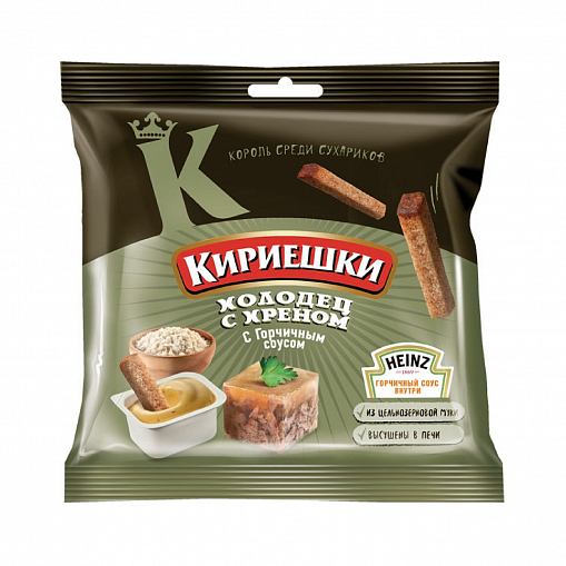 Сухарики "КИРИЕШКИ" Холодец с хреном+горчич.соус 60 гр. пак.