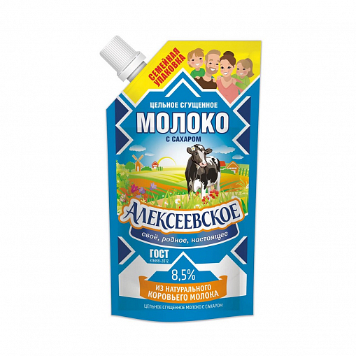 Молоко сгущенное "АЛЕКСЕЕВСКОЕ" _ цельное с сах. 8,5% 650 гр. д/пак