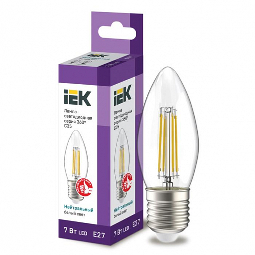 Лампа "IEK" светодиод. LLF, Е27, 7Вт, 4000К, 840Лм, свеча 7016510