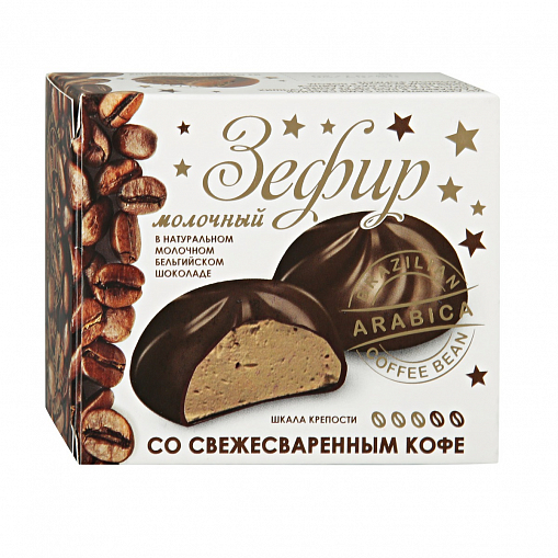 Зефир "ПЕРВЫЙ ШОКОЛАТЬЕ" Мол. с кофе в мол. бельг. шоколаде 60 гр. кор. 90180