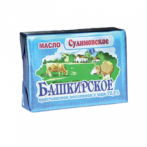 Масло "БАШКИРСКОЕ" Крестьян сладко-слив 72% 175-180 гр. фольга
