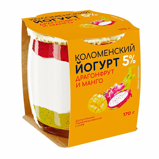 Йогурт "КОЛОМЕНСКОЕ" драгонфрут и манго 5% 170 гр.