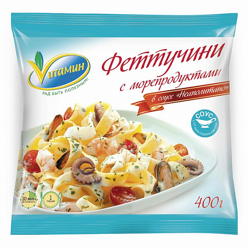 Феттучини "МИРАТОРГ" С морепродуктами в соусе Неаполитано 400 гр. пак.