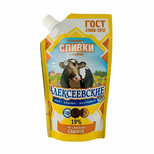 Сливки "АЛЕКСЕЕВСКОЕ" с сах. 19% 270 гр. д/пак.