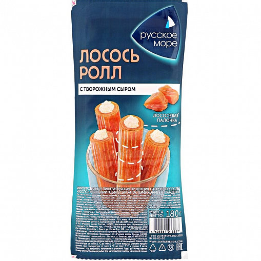 Палочки лососевые "РУССКОЕ МОРЕ" Лосось-ролл с творожным сыром 180 гр. уп.