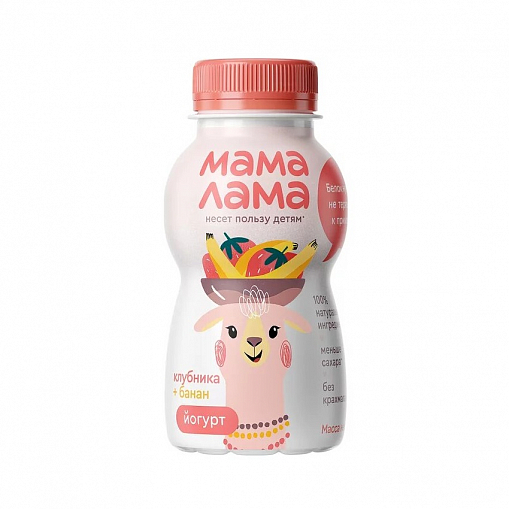 Йогурт "МАМА ЛАМА" Клубника+банан 2,5% 200 гр. пл/б.