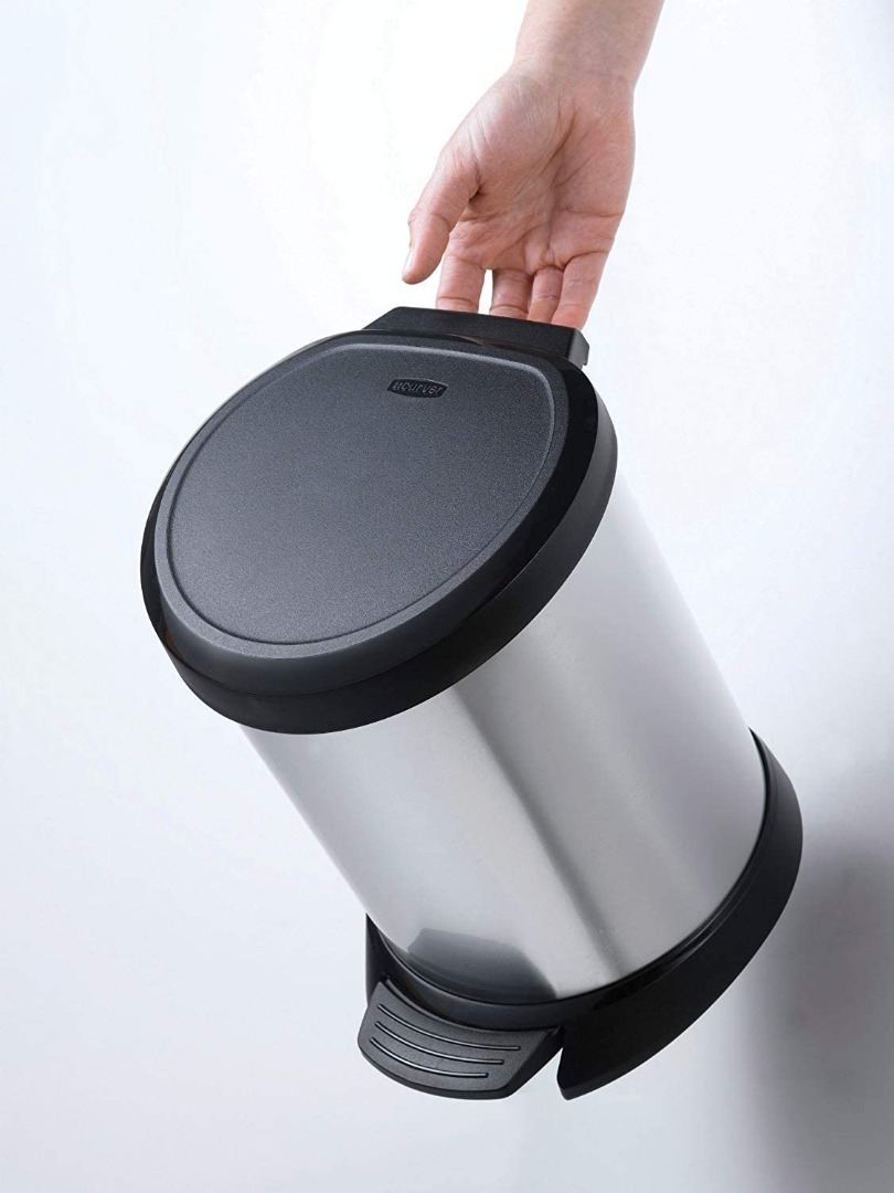 RUBBISH BINS RECYCLE BINS CURVER PEDAL BIN METAL LOOK 5L SILVER 626060