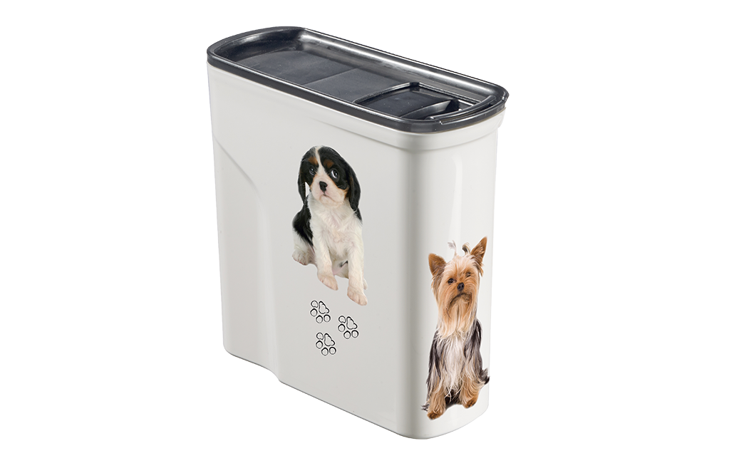DRY DOG FOOD CURVER PET FOOD CONTAINER 1KG 2L PLASTIC WHITE GRAY LID DOG 626119