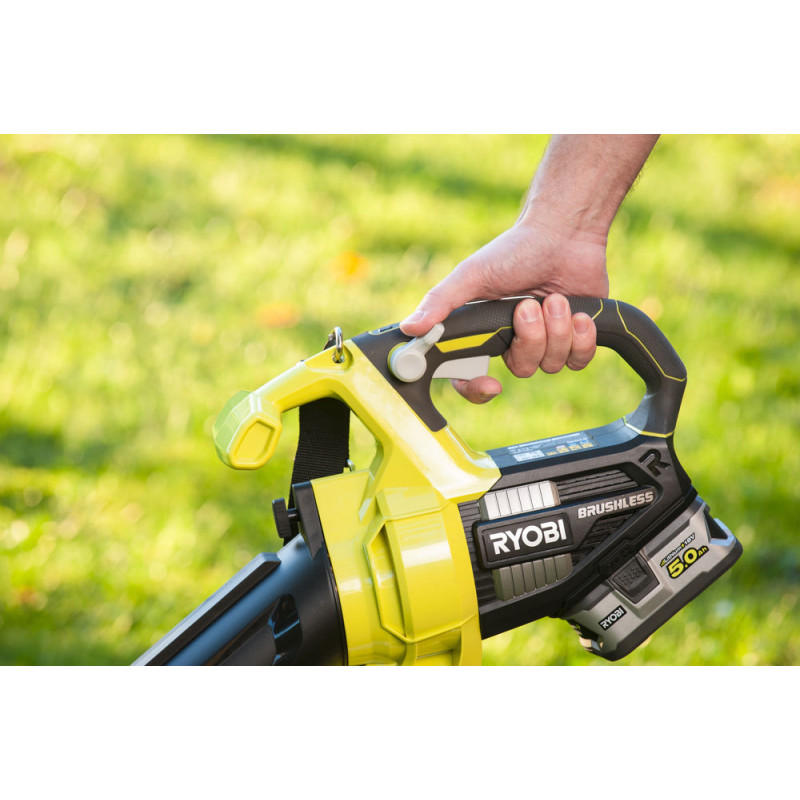 ONE RYOBI 18V GARDEN MACHINES RYOBI ONE 18V BRUSHLESS BLOWER VACUUM KIT WITH 5.0AH BATTERY AND CHARGER RBV1850