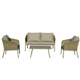 PRIAMOS OUTDOOR SOFA SET 2 SEATER 2 ARMCHAIRS 1 COFFEE TABLE CHAMPAGNE ALUMINIUM BEIGE TEXTILENE CUSHIONS BEIGE ROPE 21758 PRIAMOS ΣΕΤ ΚΑΝΑΠΕ ΕΞΩΤΕΡΙΚΟΥ ΧΩΡΟΥ 2 ΘΕΣΙΟΣ ΚΑΙ 2 ΠΟΛΥΘΡΟΝΕΣ 1 ΤΡΑΠΕΖΙ ΣΑΛΟΝΙΟΥ ΣΑΜΠΑΝΙΖΕ ΑΛΟΥΜΙΝΙΟ ΜΠΕΖ ΜΑΞΙΛΑΡΙΑ ΜΠΕΖ ΣΧΟΙΝΙ 217