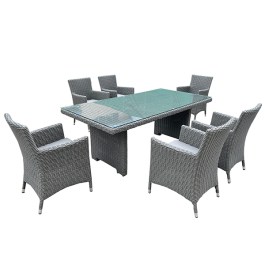 BOSTON TABLE GRAY HALF ROUND WICKER WITH 8MM TEMPERED CLEAR GLASS 22221 BOSTON ΤΡΑΠΕΖΙ ΓΚΡΙ ΣΕ ΗΜΙΣΤΡΟΓΓΥΛΗ ΨΑΘΑ ΚΑΙ 8MM ΣΚΛΗΡΟ ΓΥΑΛΙ 22221