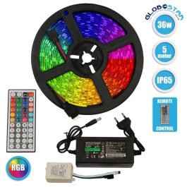 GLOBOSTAR LED STRIP RGB 5m WITH REMOTE CONTROL 36W WATERPROOF DIMMABLE 70411  GLOBOSTAR LED ΤΑΙΝΙΑ RGB 5m ΜΕ ΤΗΛΕΧΕΙΡΙΣΤΗΡΙΟ 36W ΑΔΙΑΒΡΟΧΗ ΡΥΘΜΙΖΟΜΕΝΗ 70411