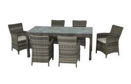 DORA GARDEN SET TABLE WITH 6 CHAIRS GRAY WICKER GRAY CUSHIONS DORA ΣΕΤ ΤΡΑΠΕΖΙ ΚΗΠΟΥ ΜΕ 6 ΚΑΡΕΚΛΕΣ ΓΚΡΙ ΨΑΘΑ ΚΑΙ ΓΚΡΙ ΜΑΞΙΛΑΡΙΑ