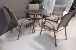 BERMUDA OUTDOOR TABLE AND 4 CHAIRS SET WITH CHAMPAGNE ALUMINIUM AND CHAMPAGNE TEXTILENE  BERMUDA ΤΡΑΠΕΖΙ ΚΗΠΟΥ ΜΕ 4 ΚΑΡΕΚΛΕΣ ΣΕ ΣΑΜΠΑΝΙΖΕ ΑΛΟΥΜΙΝΙΟ ΚΑΙ ΣΑΜΠΑΝΙΖΕ ΥΦΑΝΣΗ
