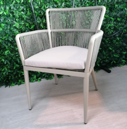 JOYCE OUTDOOR CHAIR CHAMPAGNE ALUMINIUM BEIGE TEXTILENE BEIGE ROPE 21199 JOYCE ΚΑΡΕΚΛΑ ΚΗΠΟΥ ΣΕ ΣΑΜΠΑΝΙΖΕ ΑΛΟΥΜΙΝΙΟ ΜΕ ΜΠΕΖ ΥΦΑΣΜΑ ΚΑΙ ΜΠΕΖ ΣΧΟΙΝΙ 21199