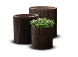 KETER RATTAN STYLE CYLINDER PLANTERS 3 PCS SMALL MEDIUM LARGE BROWN 612075 KETER ΓΛΑΣΤΡΕΣ ΚΥΛΙΝΔΡΙΚΕΣ ΑΠΟ ΡΗΤΙΝΗ 3 ΤΕΜ. ΜΙΚΡΟ ΜΕΣΑΙΟ ΜΕΓΑΛΟ ΚΑΦΕ 612075