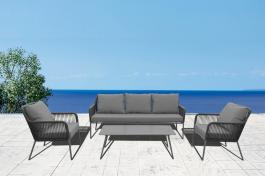SKIATHOS SOFA SET 3SEATER 2ARMCHAIRS 1COFFEE TABLE GRAY ALUMINIUM GRAY ROPE-TX22066-TEXTILENE 16796