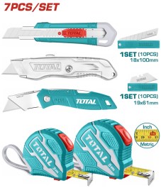 TOTAL MEASURING TAPE AND UTILITY KNIFE 7 PCS SET TOS23034 TOTAL ΣΕΤ ΜΑΧΑΙΡΙΑ ΚΑΙ ΜΕΤΡΟΤΑΙΝΙΕΣ 7ΤΕΜ TOS23034