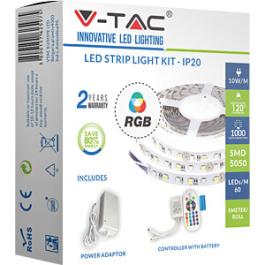 V-TAC RGB LED STRIP 5M SET LIGHT KIT 10W WITH REMOTE FLEXIBLE 1000lm 2558 V-TAC ΤΑΝΙΑ LED RGB LIGHT KIT 10W ΜΕ ΑΣΥΡΜΑΤΟ ΧΕΙΡΙΣΤΗΡΙΟ ΚΑΙ ΤΡΟΦΟΔΟΤΙΚΟ 1000lm 2558