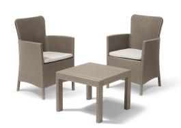 SALVADOR BALCONY SET WITH 2 ARMCHAIRS AND COFFEE TABLE RATTAN CAPPUCCINO 625026  