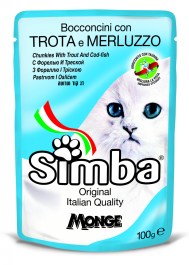 SIMBA CAT CHUNKIES WITH TROUT AND CODFISH 100GR 8009470009362  SIMBA ΚΟΜΜΑΤΑΚΙΑ ΓΙΑ ΓΑΤΕΣ ΜΕ ΠΕΣΤΡΟΦΑ ΚΑΙ ΜΠΑΚΑΛΙΑΡΟ 100GR 8009470009362